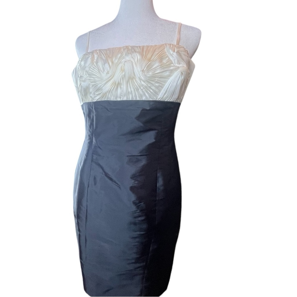 Calvin Klein 2-piece Eggshell Black Lined Pleated Dress W Jacket Sz 2